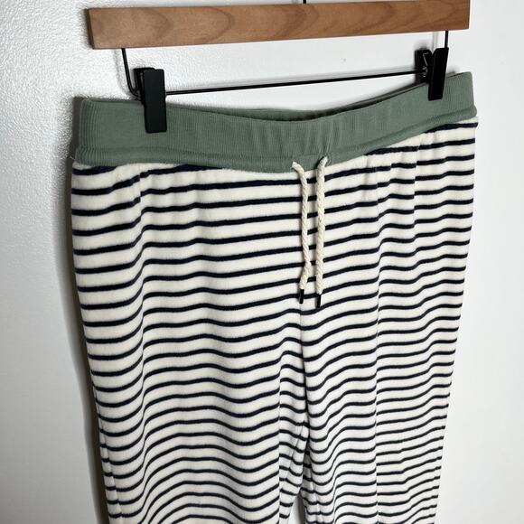 Madewell MWL Womens Velour Slim Jogger Pants Large Green Stripe Loungewear - Picture 5 of 9